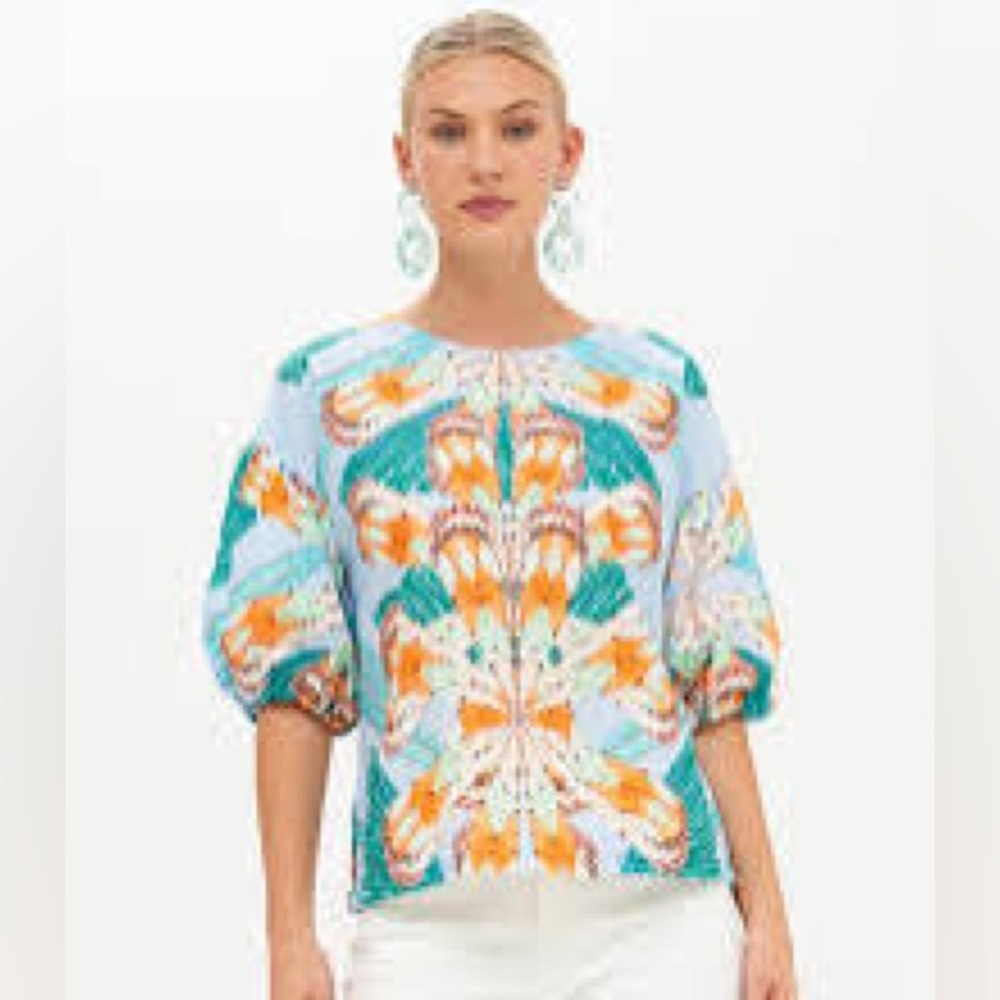 Oliphant Top with Puff Sleeve Multicolor Print NEW